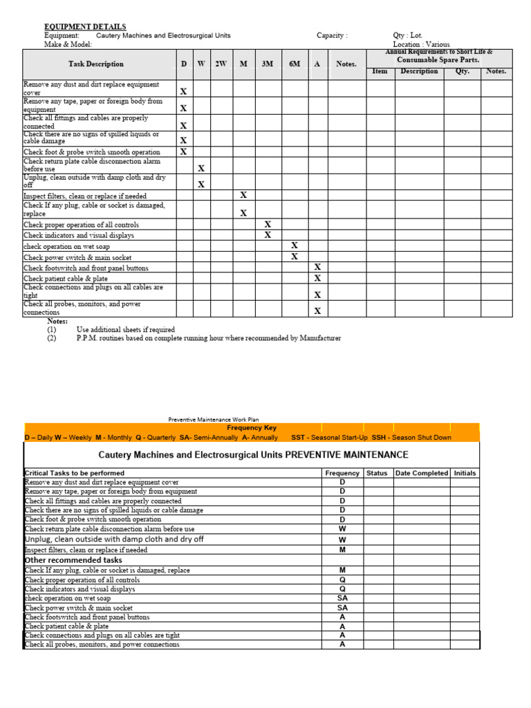 Cautery Machines and Electrosurgical Units PREVENTIVE MAINTENANCE PDF