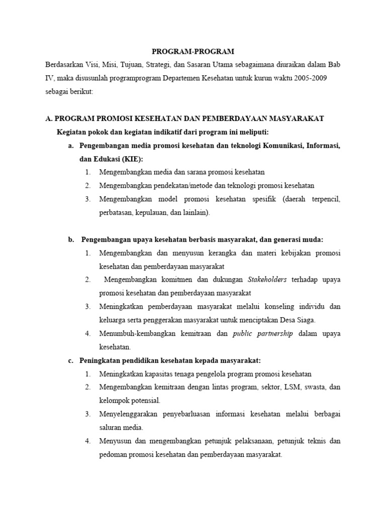 Program Kesehatan 2005-2009: Strategi dan Sasaran | PDF | Bisnis