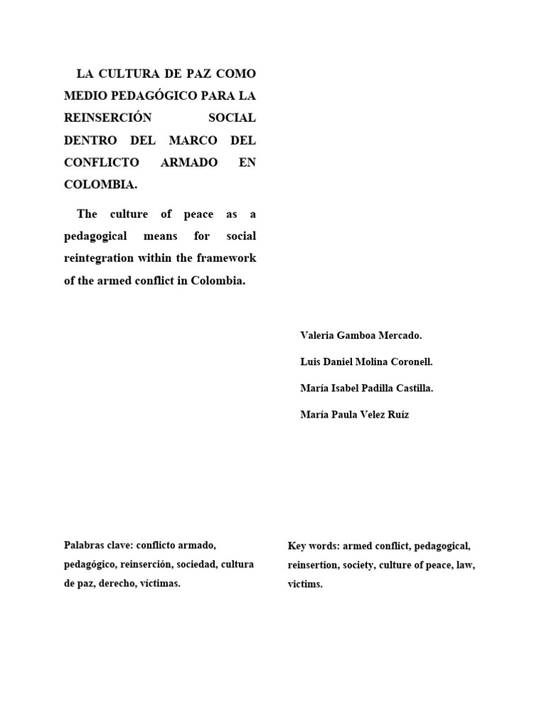 Cultura de paz y reinserción social en Colombia | PDF | Paz | Violencia