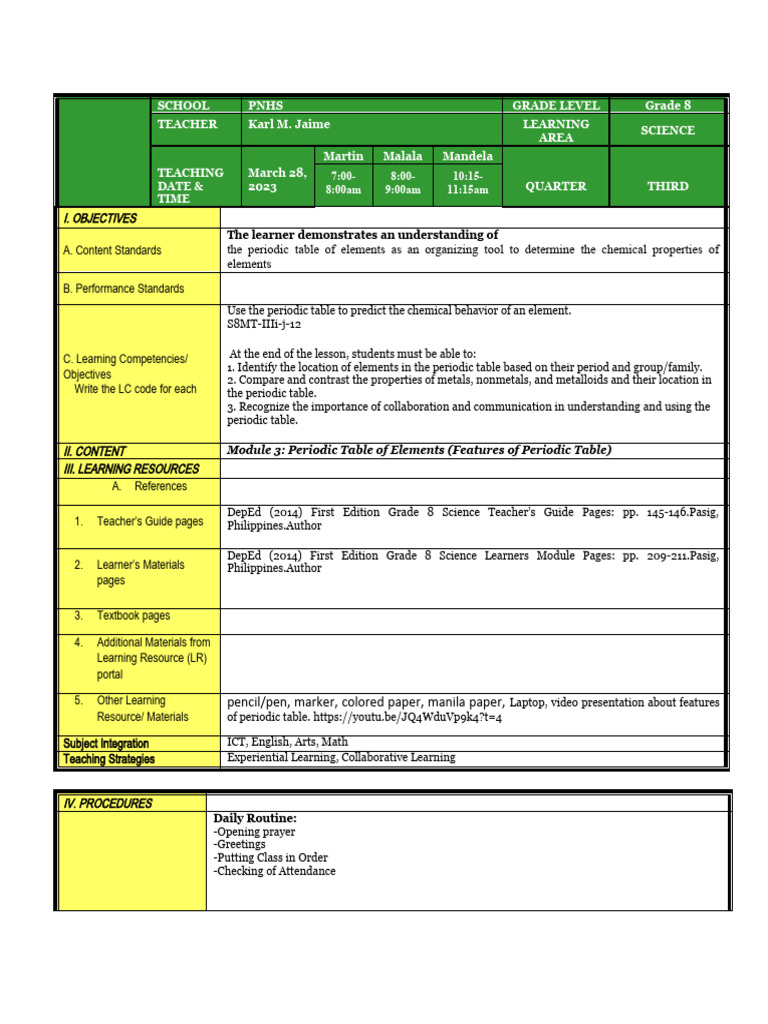 Features of The Periodic Tablke 2 | PDF | Chemical Elements | Periodic ...