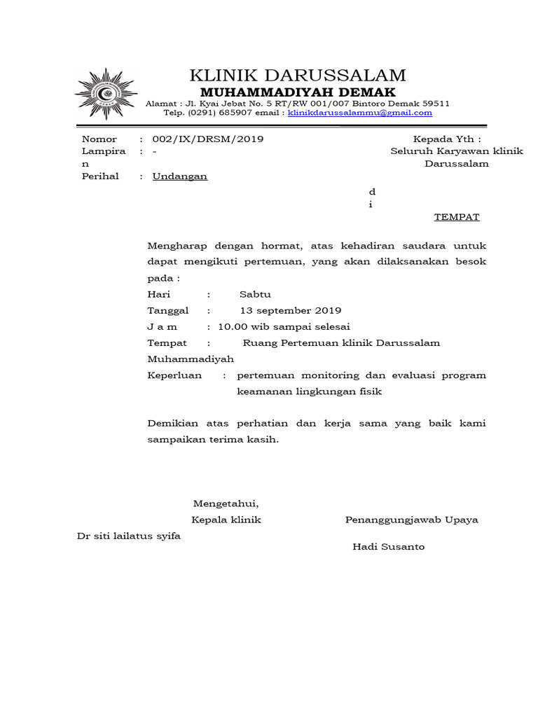 Undangan Rapat Pemantauan Fisik Lingk Klinik | PDF