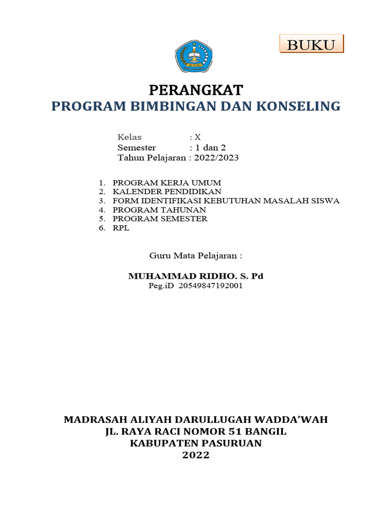 Program Bimbingan Kelas X 2022/2023 | PDF