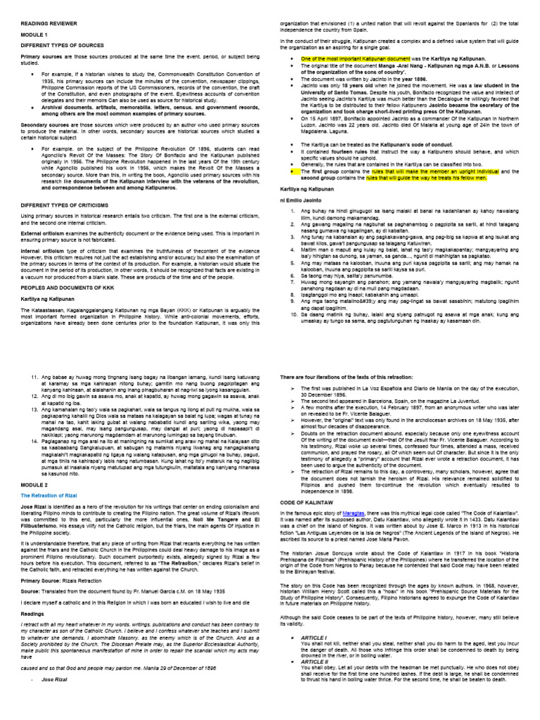 Module 1 Readings In Philippine History Reviewer Pdf Philippines