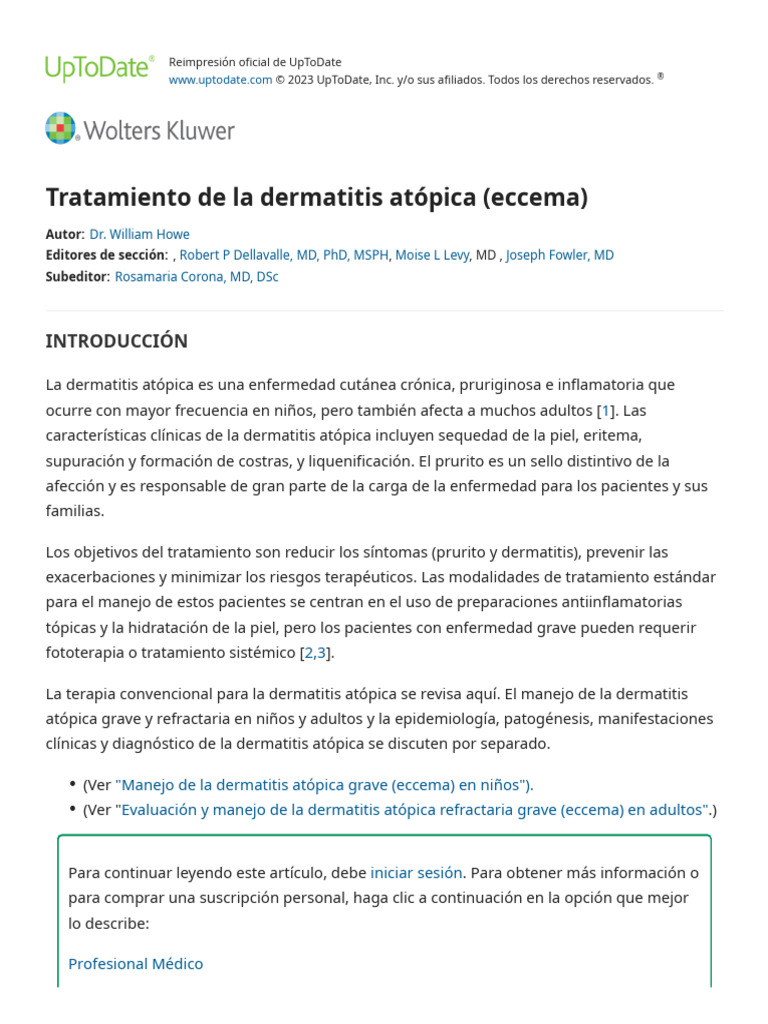 Tratamiento de La Dermatitis Atópica (Eczema) UpToDate PDF