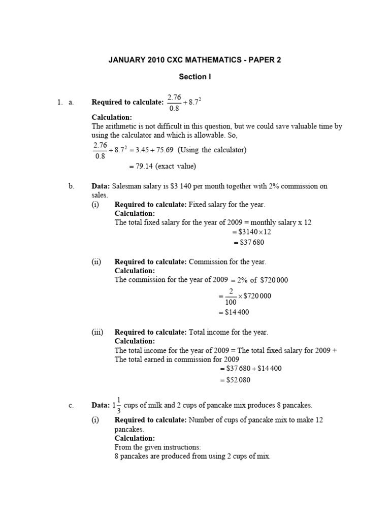 Cxc Mathematics Paper 2 Solutions Pdf Triangle Elementary Mathematics