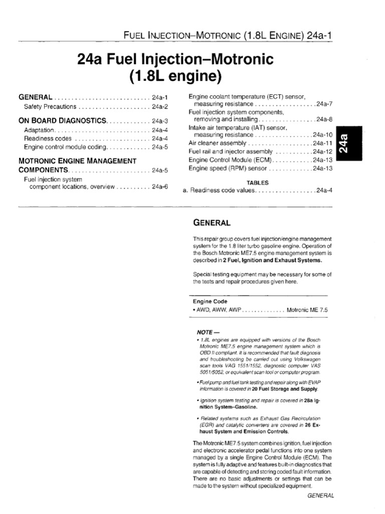 Fuel Injection - Motronic (1.8 Litre Engine) - Jetta 99-05 | PDF