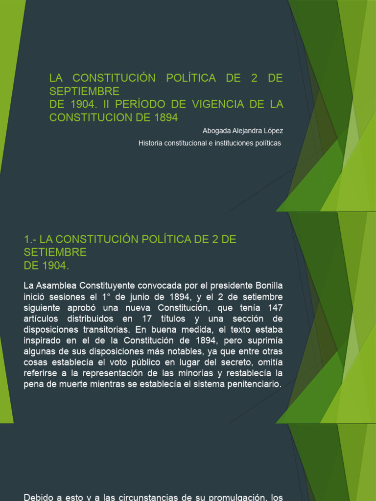 Constitucion de 1904 II Periodo de Vigencia Constitucion 1894 PDF