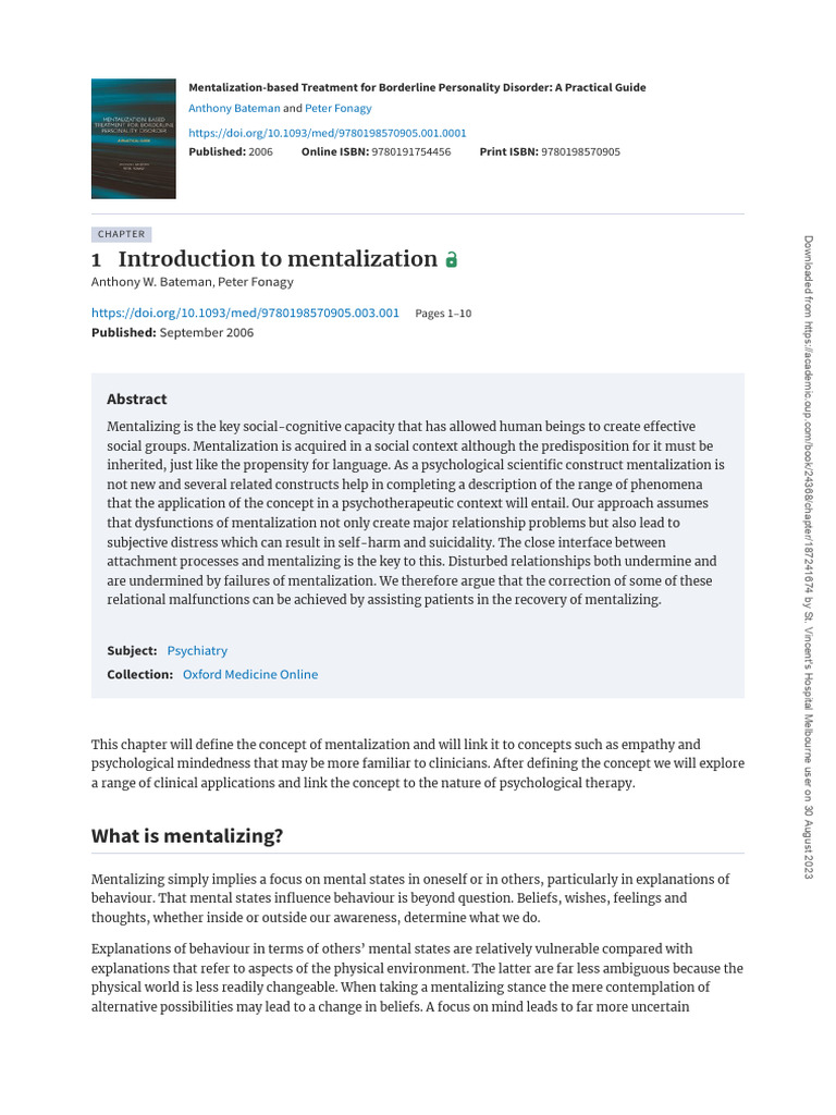 Mentalization in Borderline Treatment | PDF | Empathy | Mind