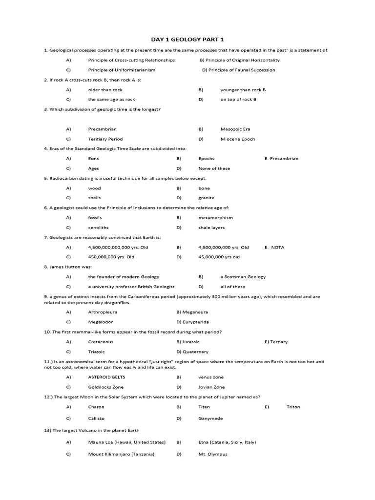 Geology Principles and Time Scale Quiz | PDF | Geology | Geologic Time ...