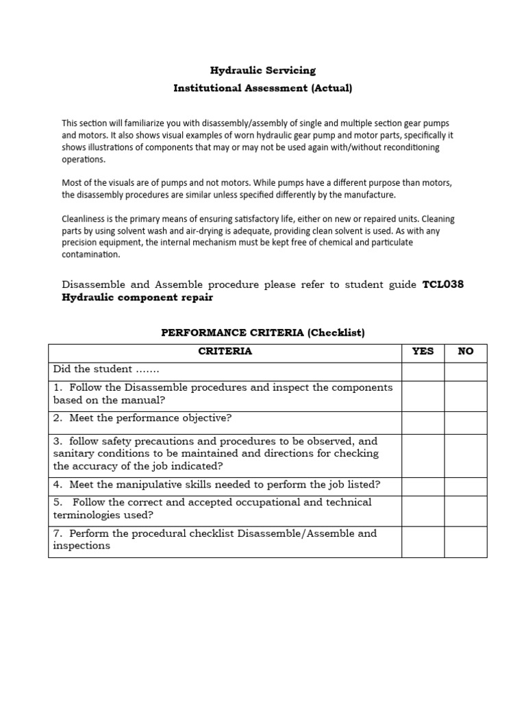 Assessment Service Hydraulic System PDF Pump