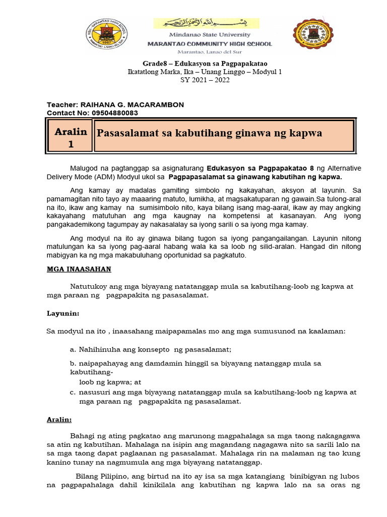 Esp 8 Modyul 1 3rd Quarter Pdf