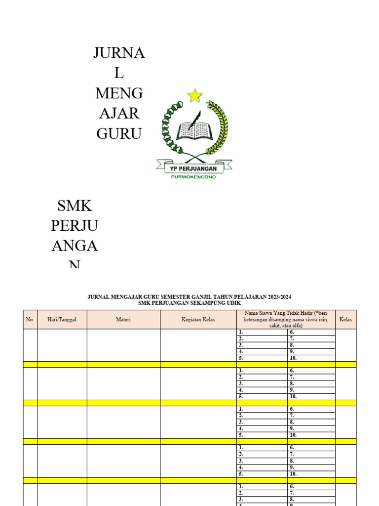Jurnal Mengajar Guru SMK 2023/2024 | PDF