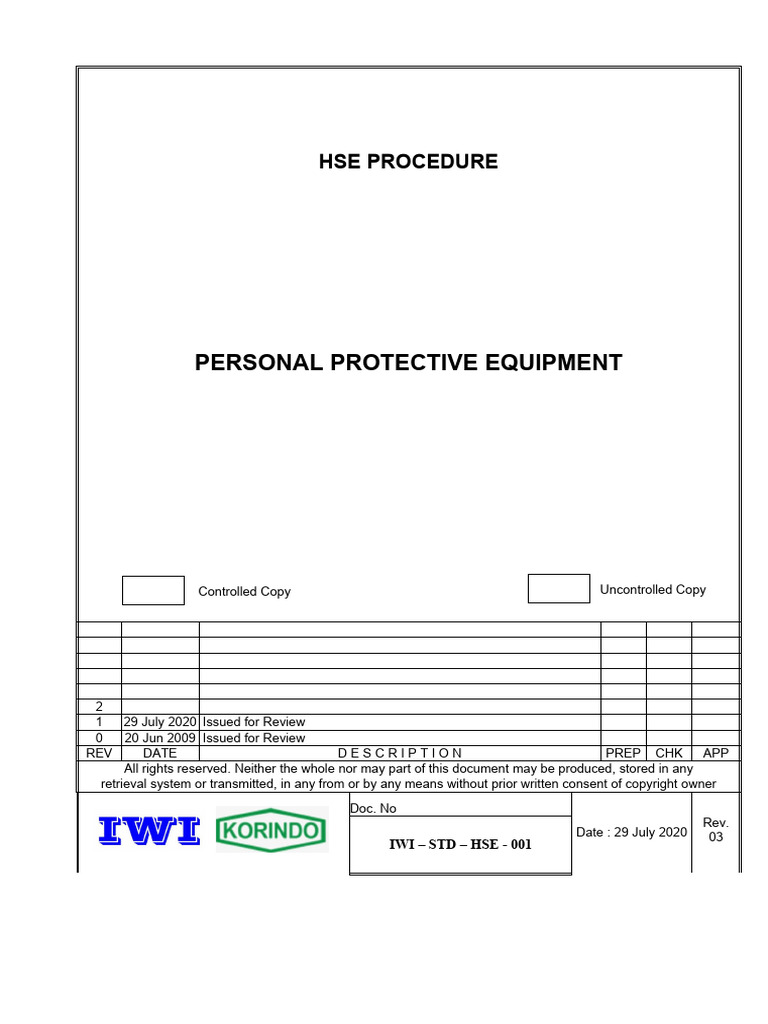001 - Personal Protective Equipment Rev-03 | PDF | Personal Protective ...