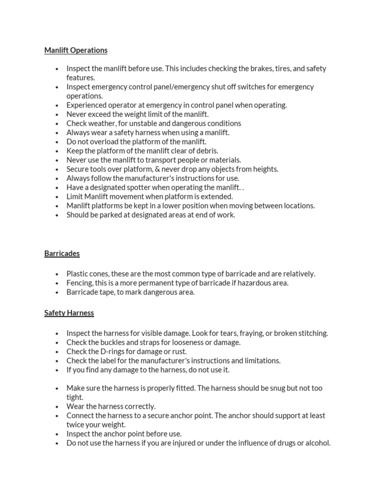 Manlift Safety Inspection Checklist | PDF