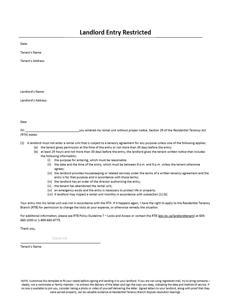 Landlord Entry Restricted | PDF | Leasehold Estate | Landlord