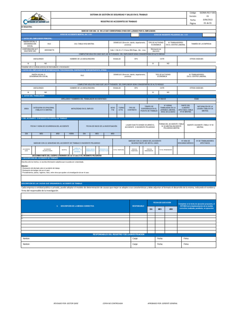 Registro de Accidentes de Trabajo PDF Outsourcing Business