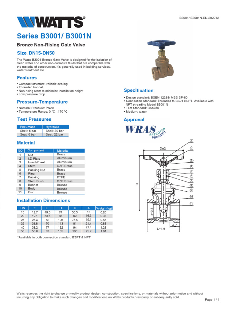 ES - Model B3001, B3001N | PDF | Valve | Building Engineering