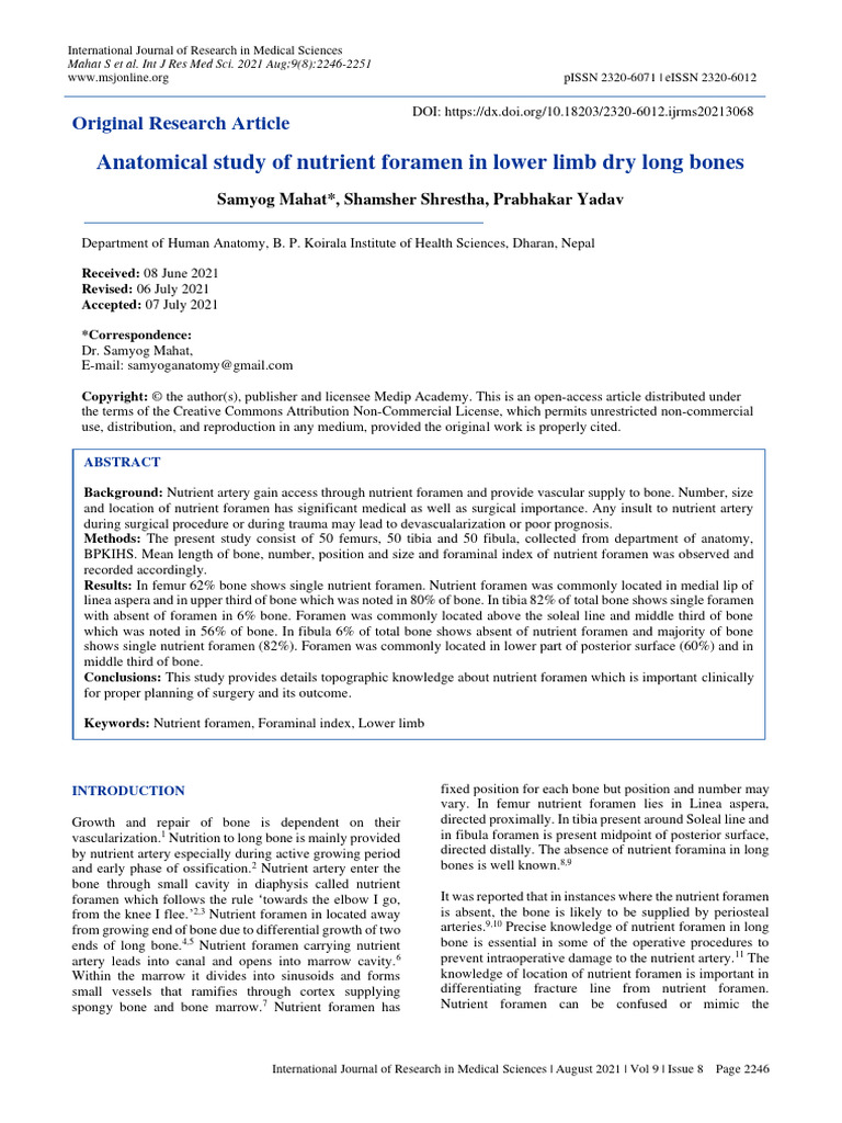 Which Describes A Nutrient Foramen