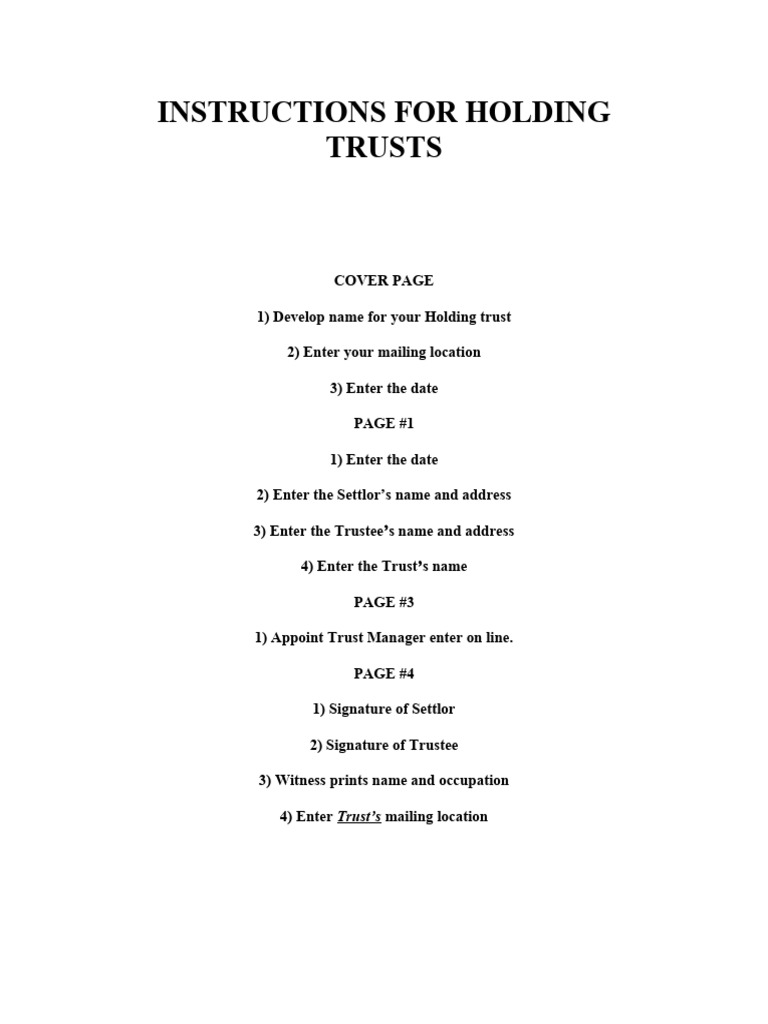 Holding Trust Instructions | PDF