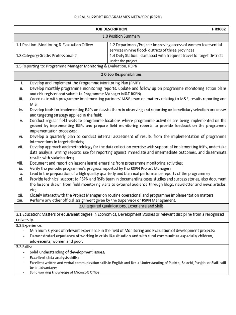 Tors Monitoring Evaluation Officer Un Women Pdf Evaluation