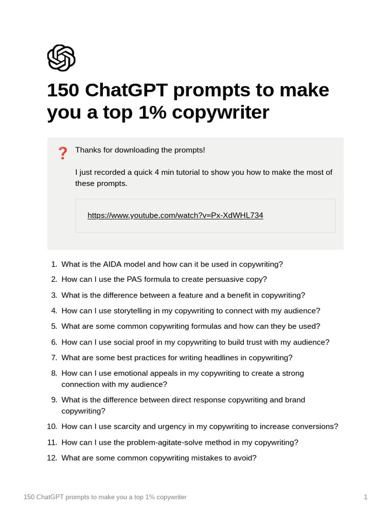 150 ChatGPT Copywriting Prompts | PDF | Advertising | Human Communication