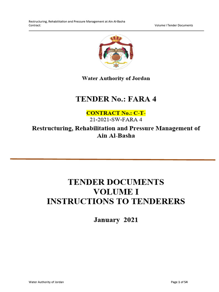 Volume I - Instruction To Tenderers - FARA 4 - Ain Albasha | PDF ...