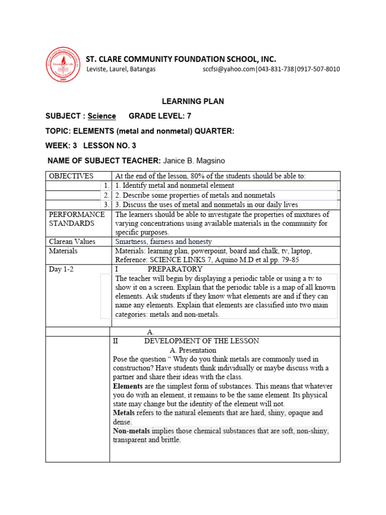 Grade 7 Science: Metals vs. Nonmetals | PDF | Metals | Ductility