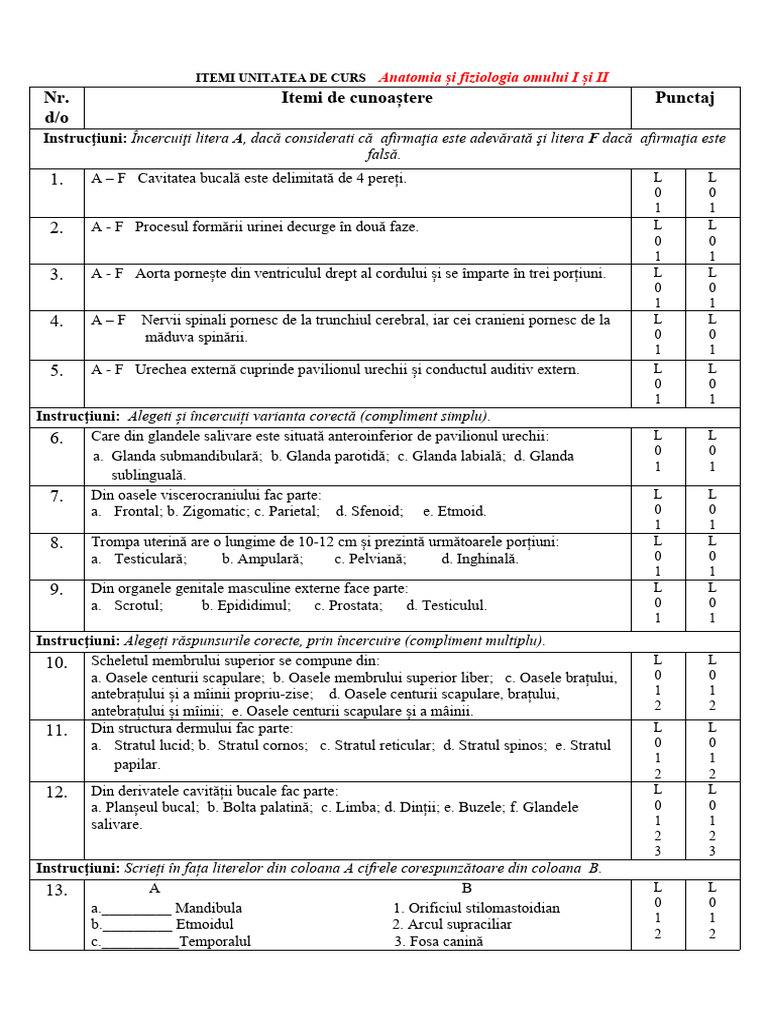 Itemi Anatomia | PDF