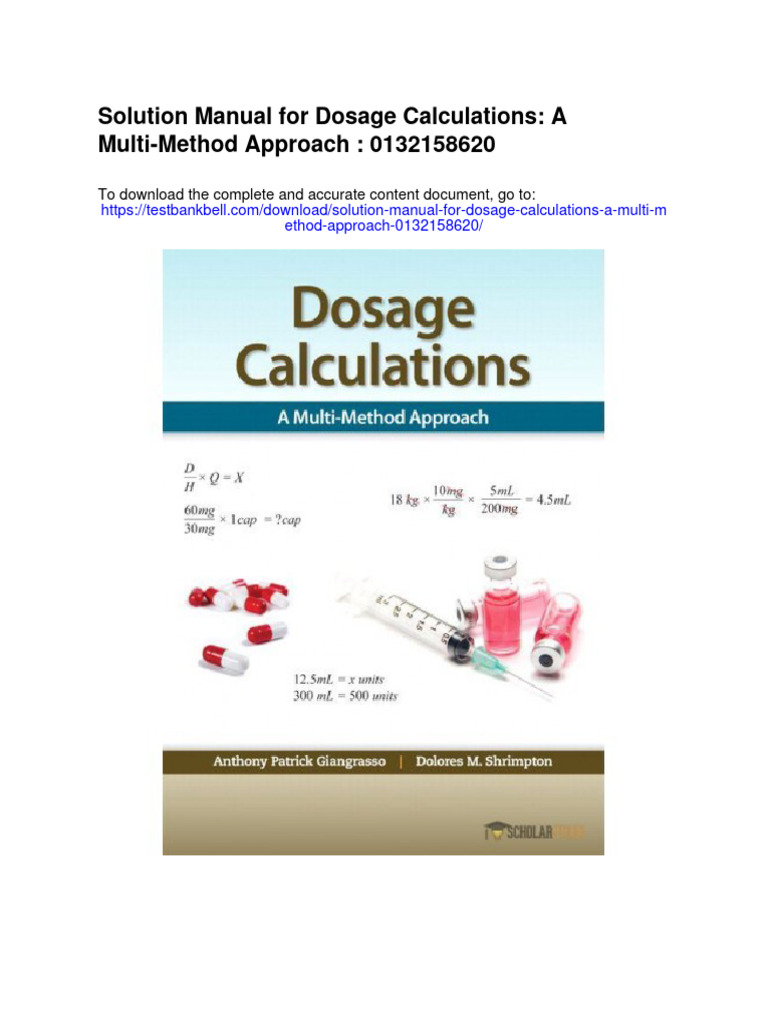 Solution Manual For Dosage Calculations A Multi Method Approach