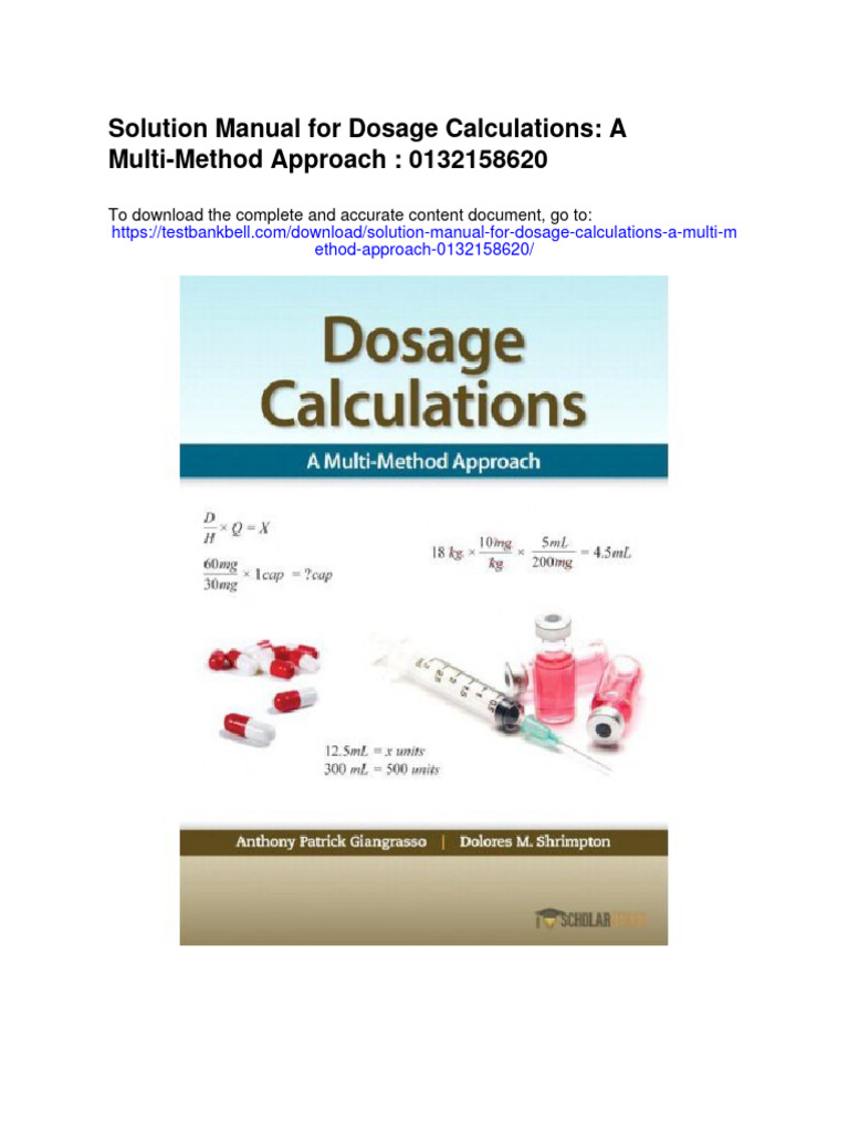 Solution Manual For Dosage Calculations A Multi Method Approach ...