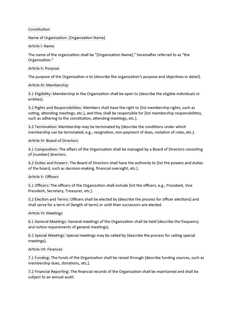 Constitution Sample | PDF | Board Of Directors | Constitution