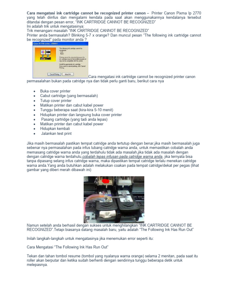 Cara Mengatasi Ink Cartridge Cannot Be Recognized Printer Canon PDF