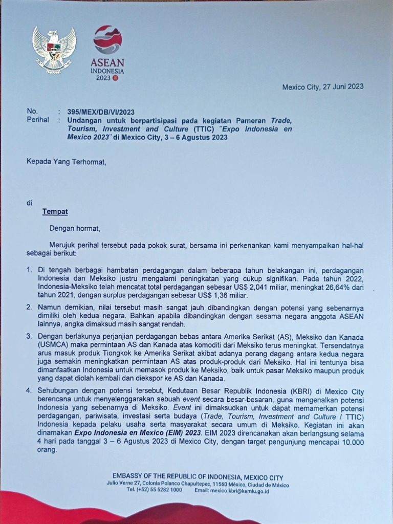 Surat Undangan Expo Indonesai Di Meksiko-Eksportir Indonesia | PDF