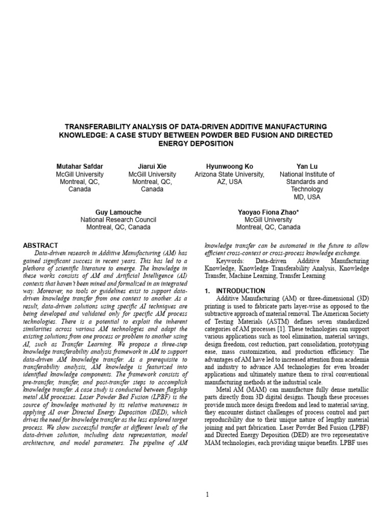 Transferability analysis of data driven additive manufacturing