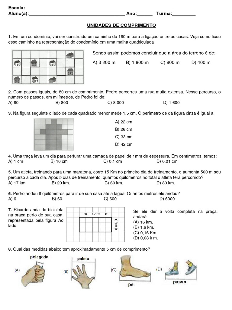 Exercícios de Medidas de Comprimento 6º Ano | PDF | Pista | Metro