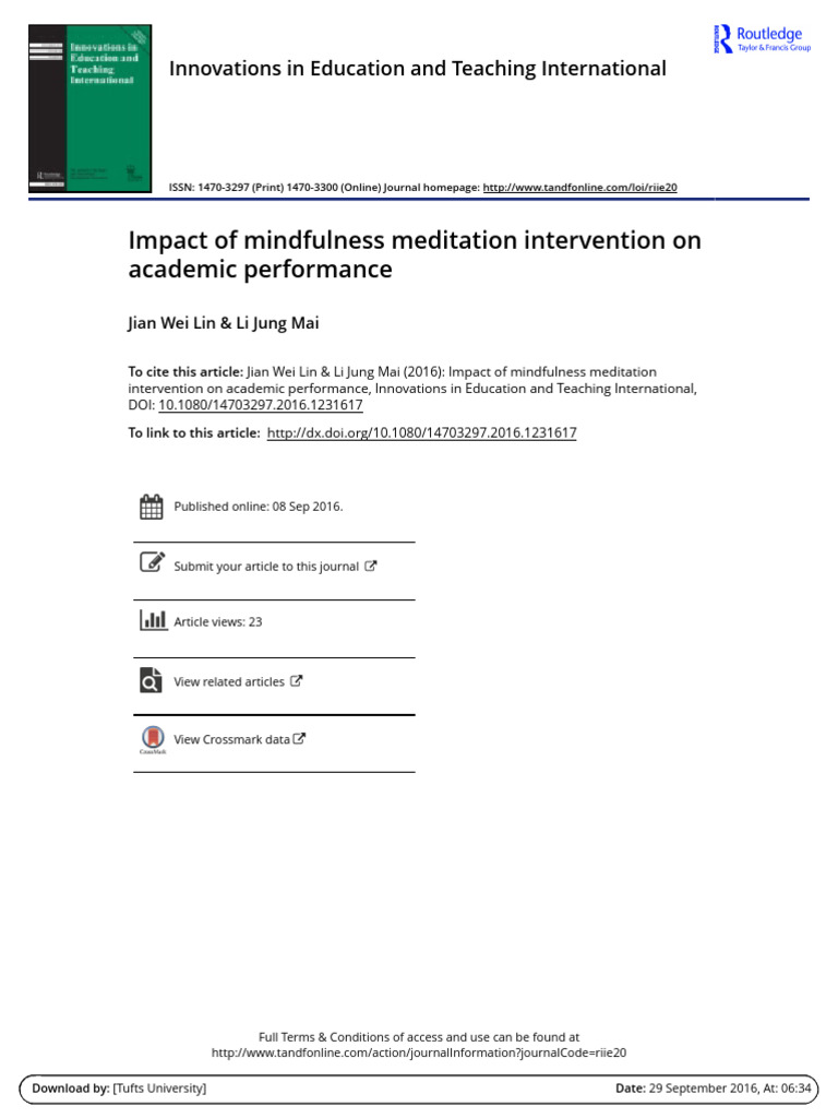 Impact Of Mindfulness Meditation Intervention On Academic Performance