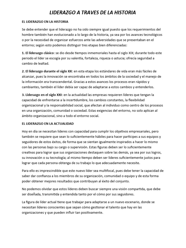 LIDERAZGO A TRAVES DE LA HISTORIA | PDF | Liderazgo | Business