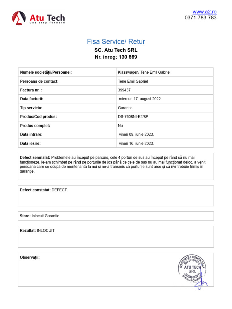 Fisa Service Retur | PDF