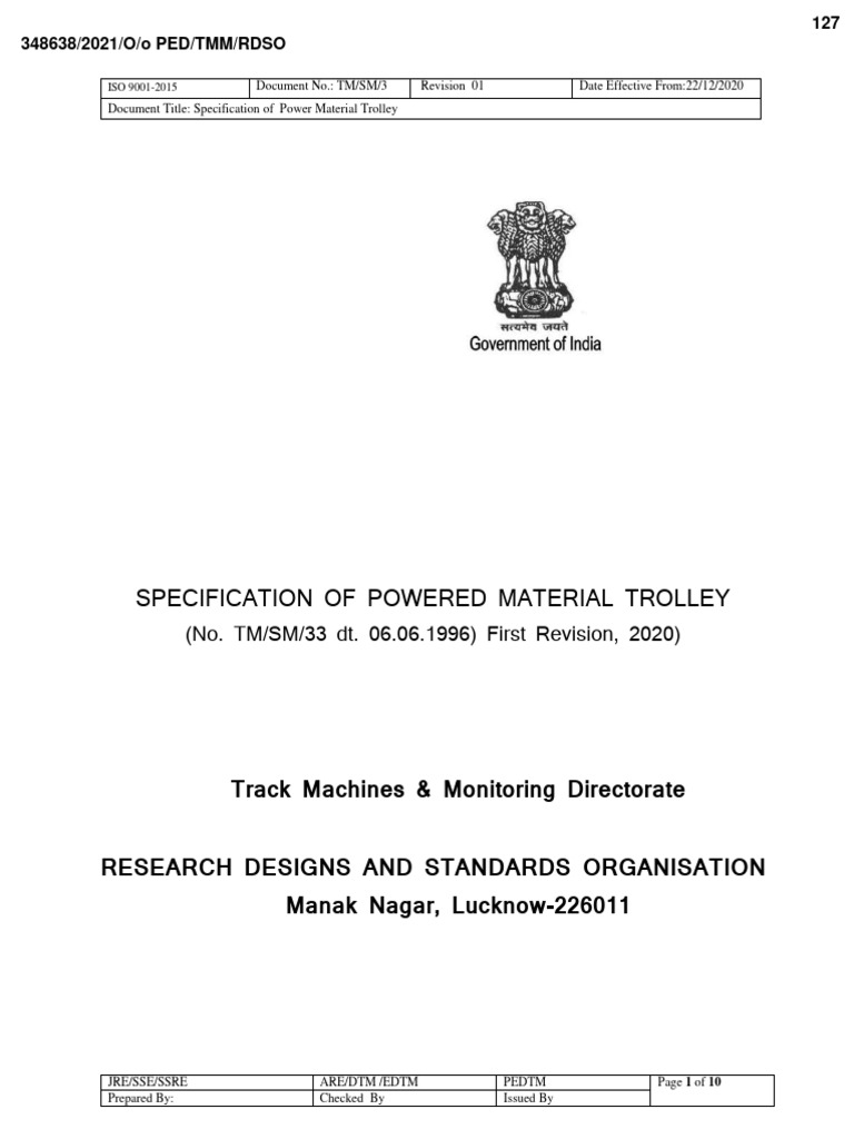Railway material trolley rdso pdf specification technical standard