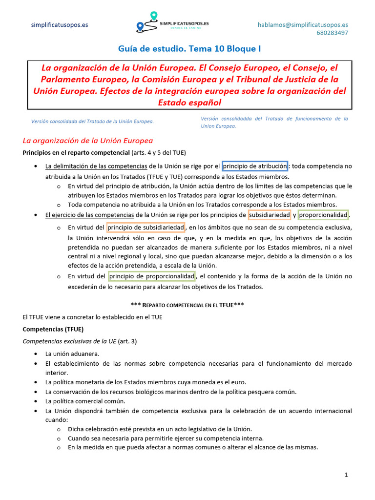 Guia de Estudio Tema 10. Bloque I 4 7 2021 | PDF | Comisión Europea ...