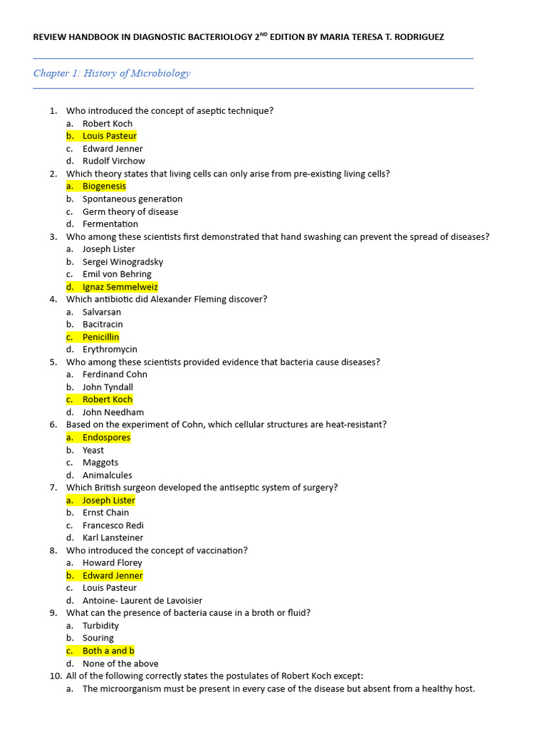 Review Handbook in Diagnostic Bacteriology 2ND Edition by Maria Teresa