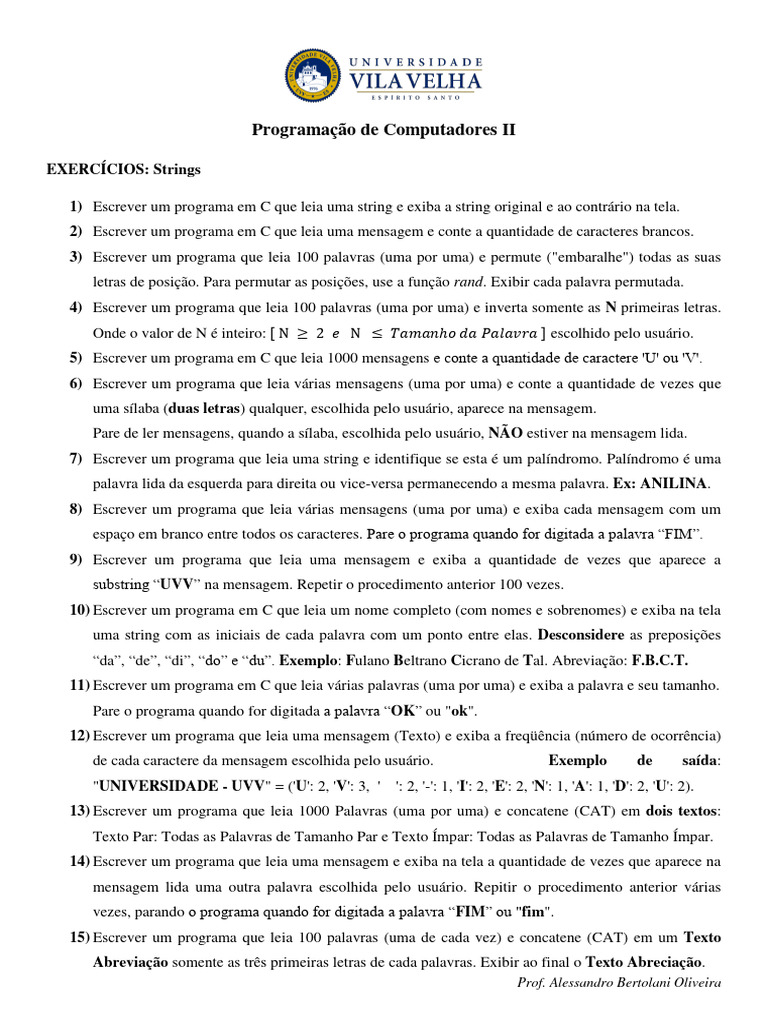 Exercícios de Strings em C | PDF | Caixa alta e caixa baixa | String ...