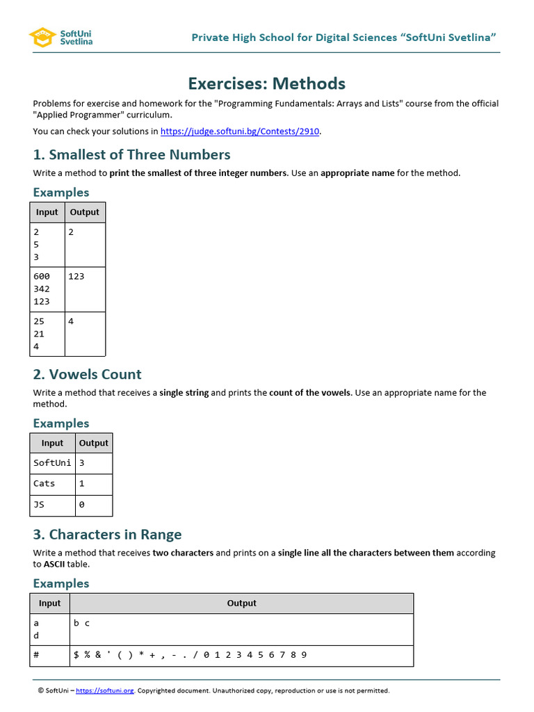 Methods-Exercises | PDF | Numbers | String (Computer Science)