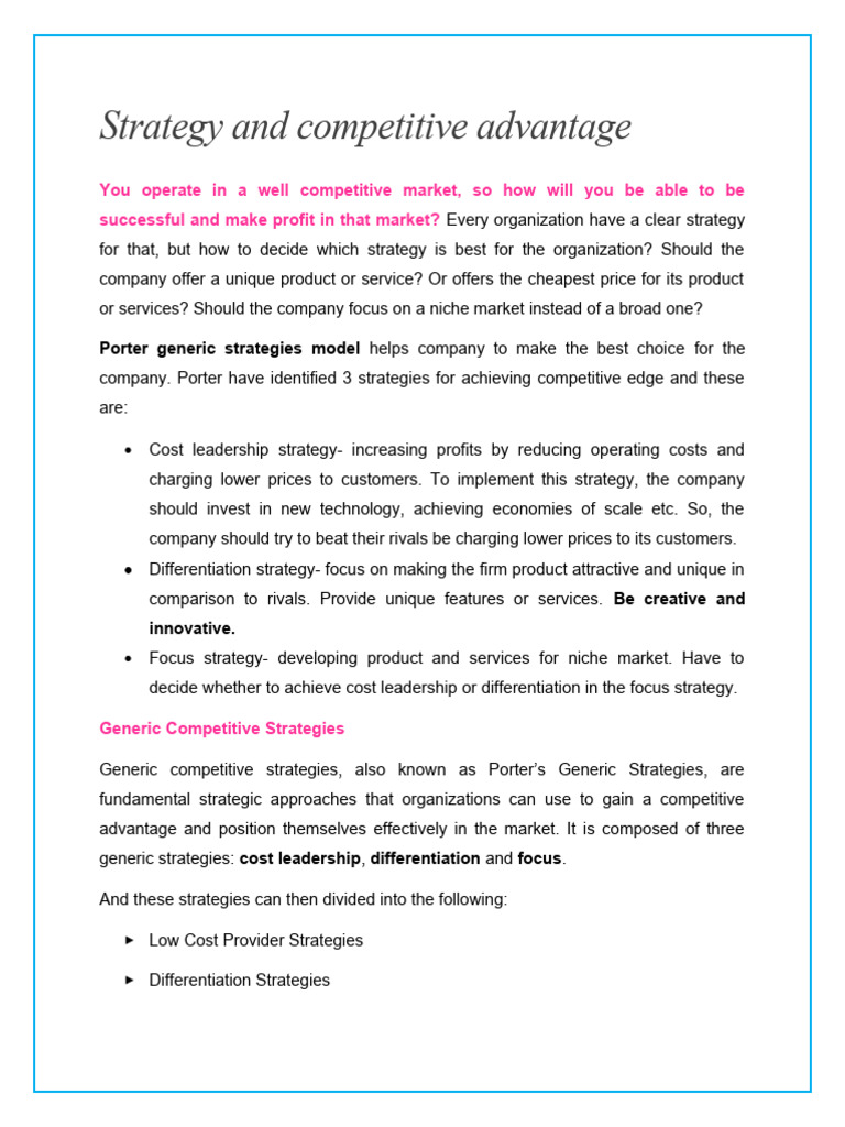 Strategy And Competitive Advantage Chapter 6 Pdf Strategic