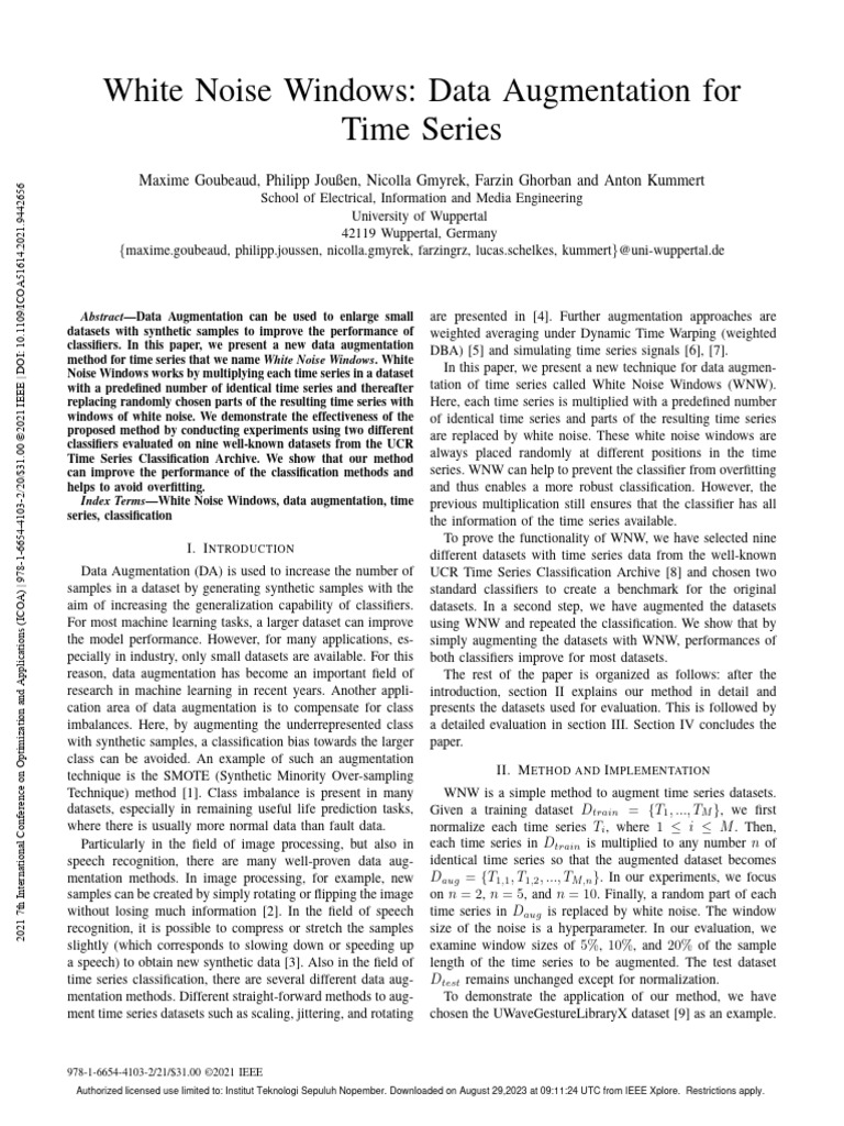 White Noise Windows for Time Series Augmentation | PDF | Cybernetics ...