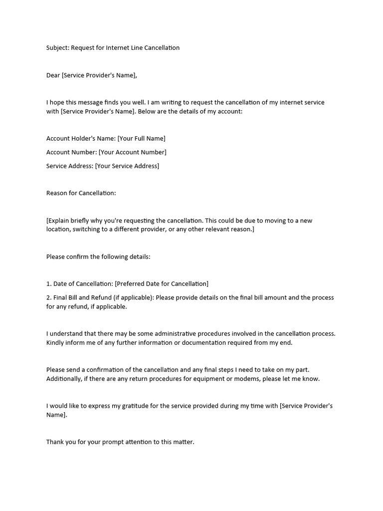 Sample Letter Cancellation Internet Provider | PDF