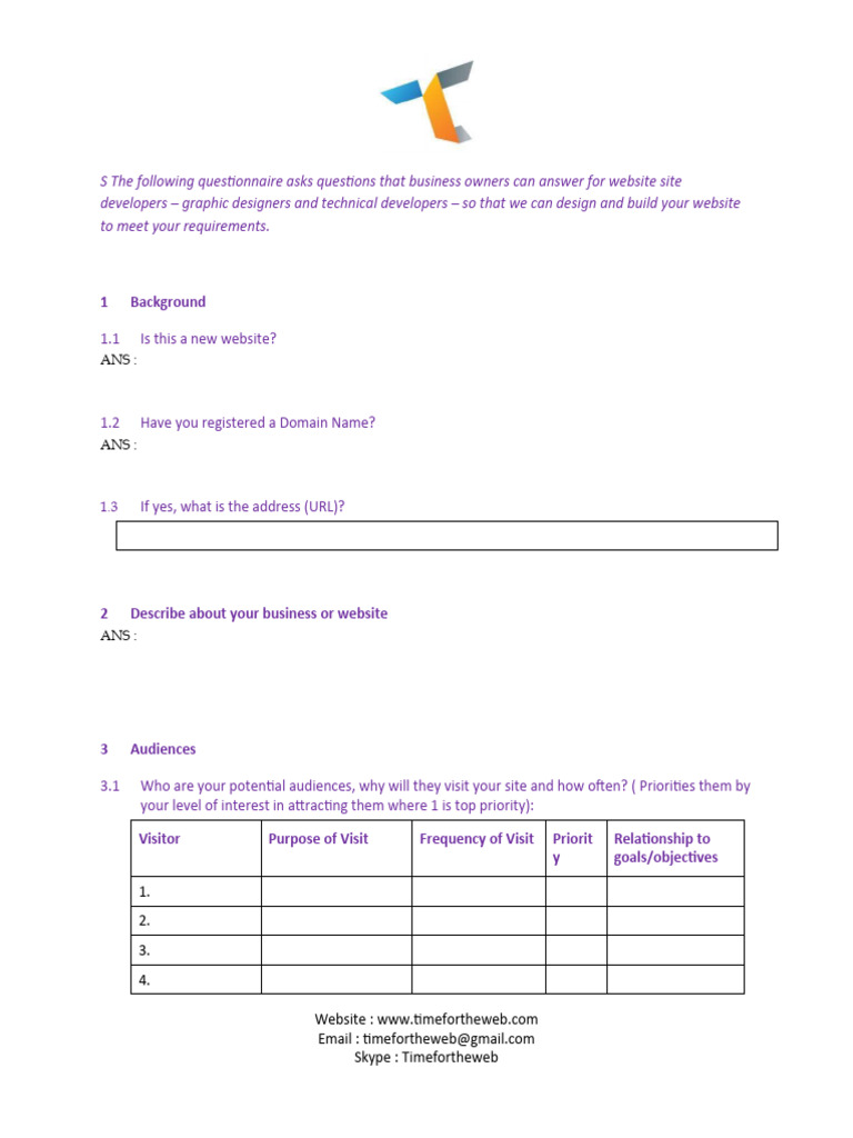 Website Design Client Questionnaire | PDF | Websites | Computing