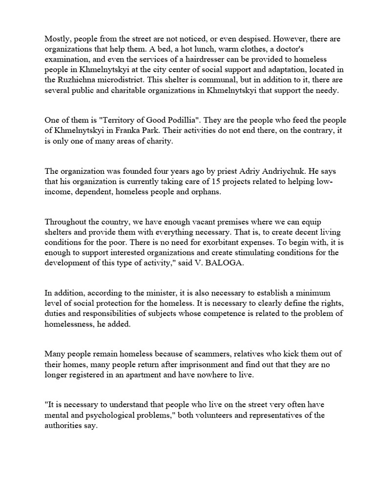 Support for Homeless in Khmelnytskyi | PDF | Politics | Social Science