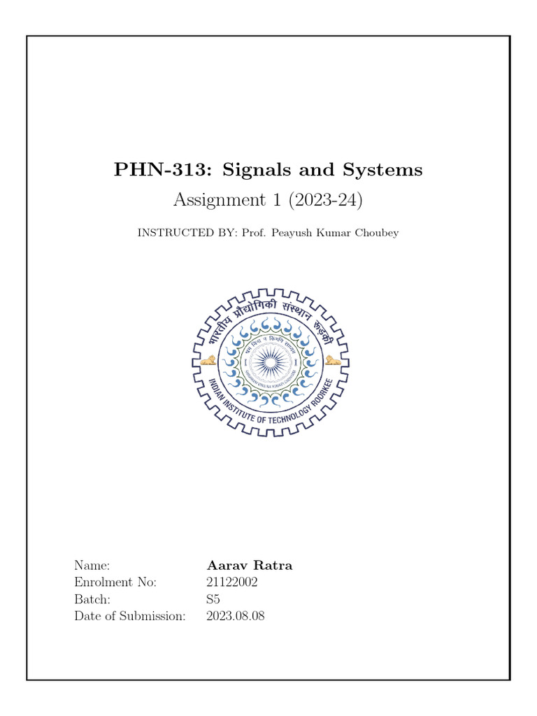 Signals and Systems Assignment 1 | PDF | Mathematical Concepts ...