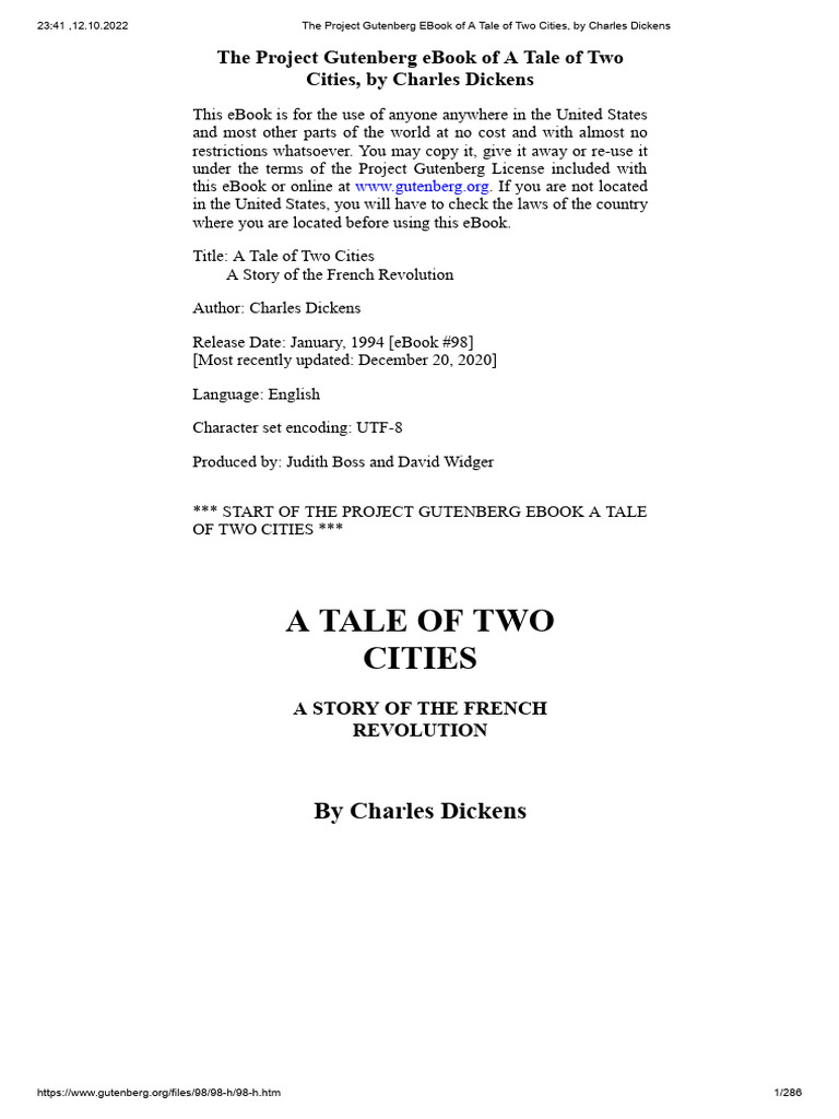 The Ebook of 'A Tale of Two Cities', by Charles Dickens | PDF | A Tale ...